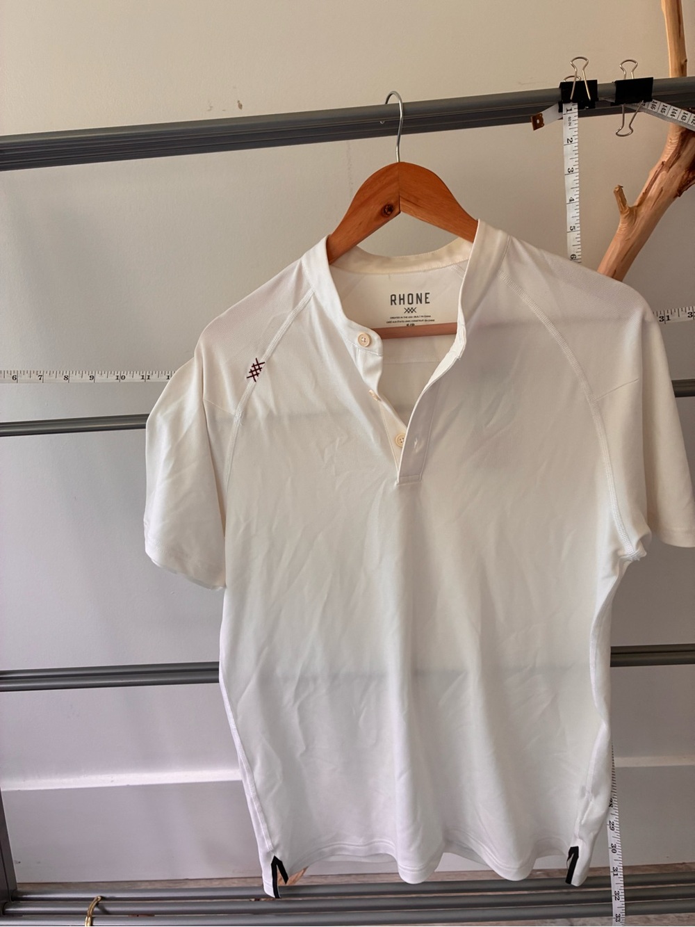 RHONE Men's White Short-Sleeve Polo Henley with Subtle Logo